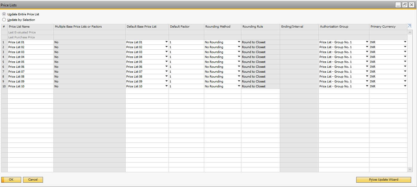 Price List Update Wizard